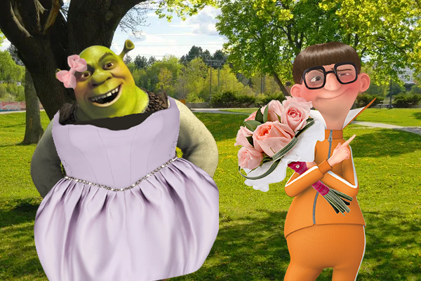 Shrek blushes beautifully in the park.